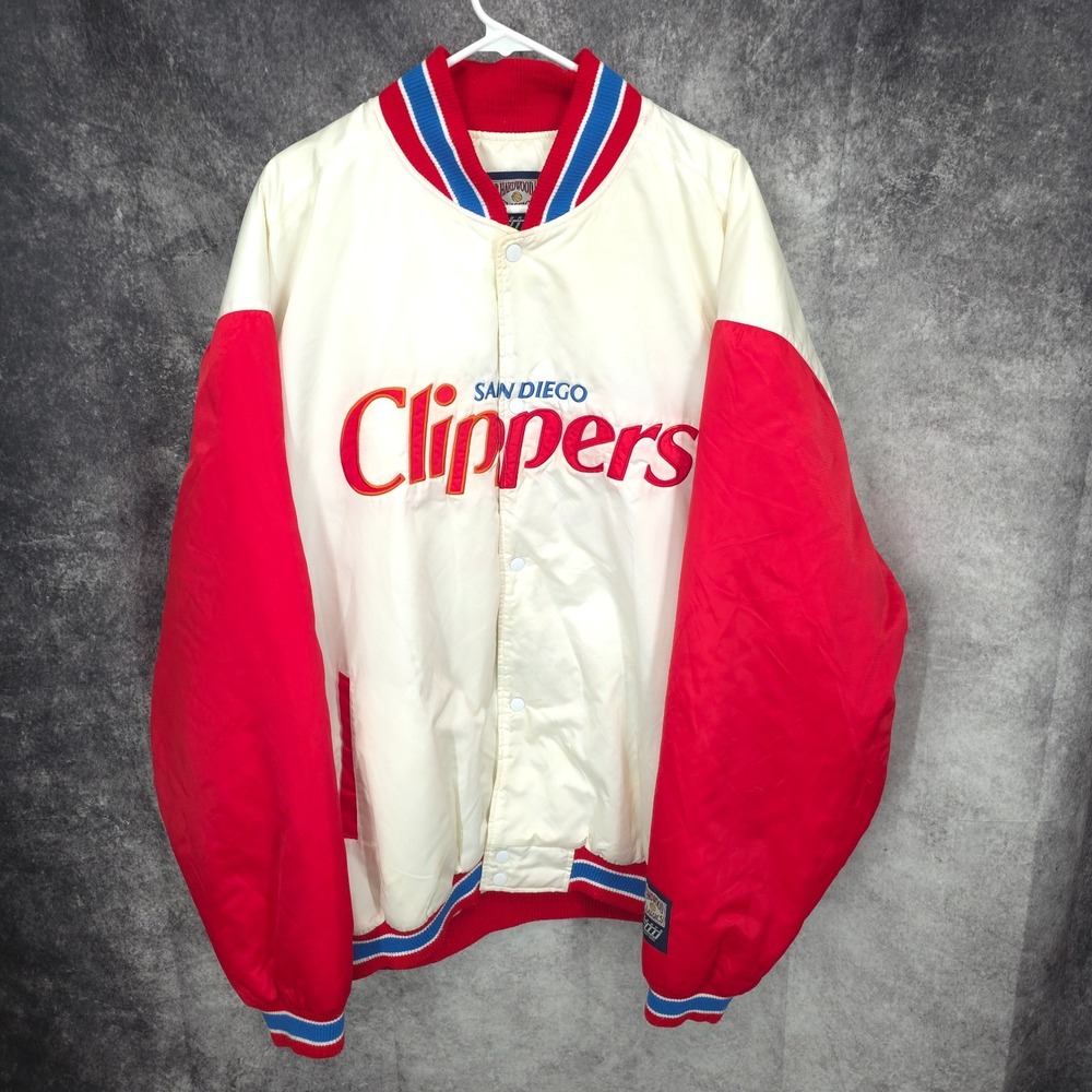Vintage San Diego Clippers Hardwood Classics Satin Bomber Jacket XXL Button Up *